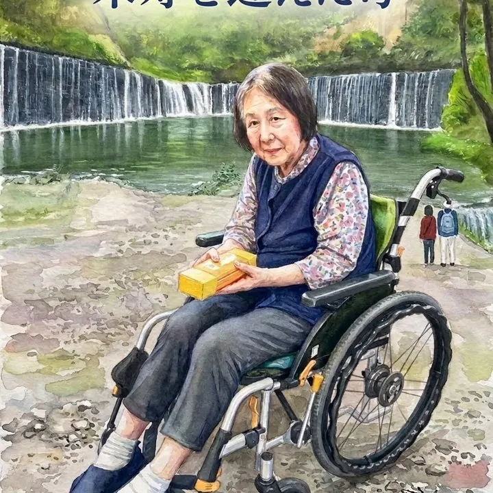 Mother who has reached 88, background is a picture drawn by her father